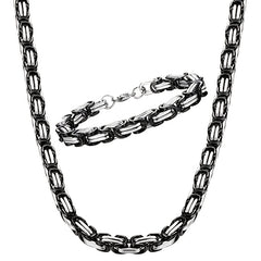 304 Stainless Steel Mens Byzantine Chain Plated Jewelry Set