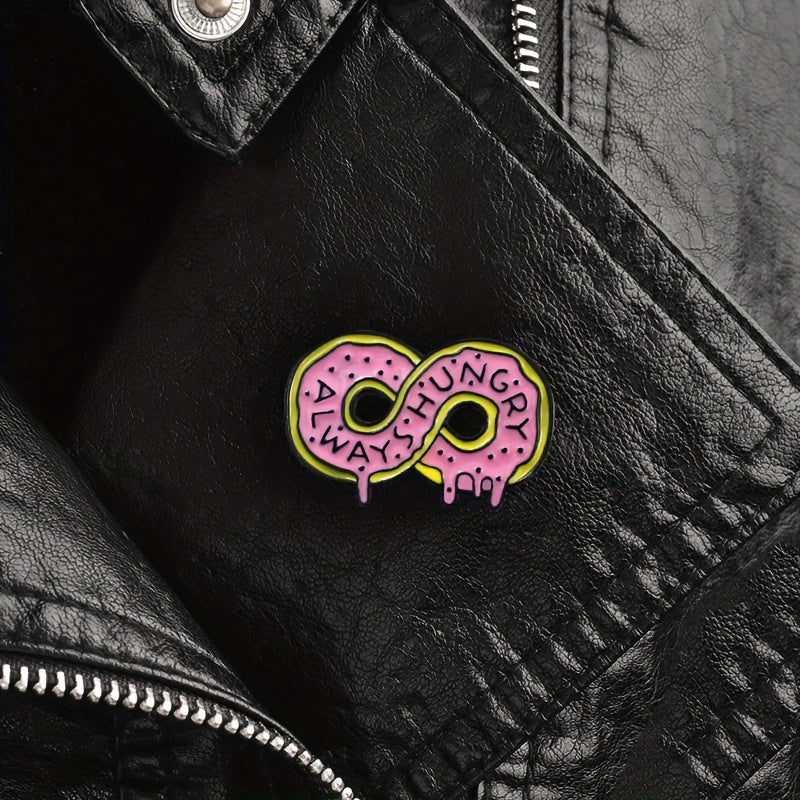 ALWAYS HUNGRY Pink Donut Cartoon Brooch
