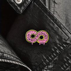 ALWAYS HUNGRY Pink Donut Cartoon Brooch