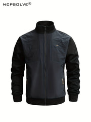 Men's Sports Suit with Stand Collar Zip Up Jacket & Stretch Waist Pants