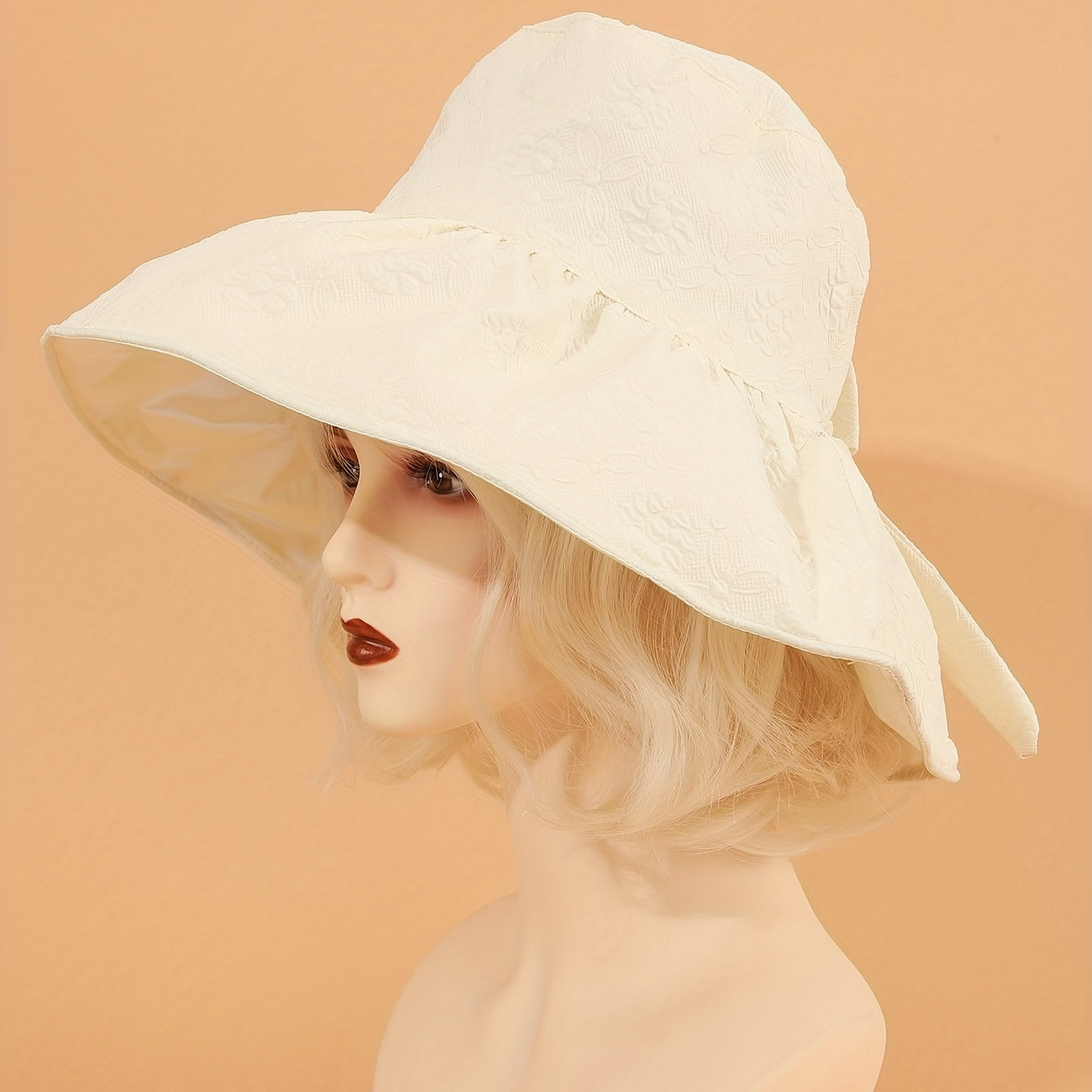Embossed Wide Brim Sun Hat UV Protection Large Bucket Hat