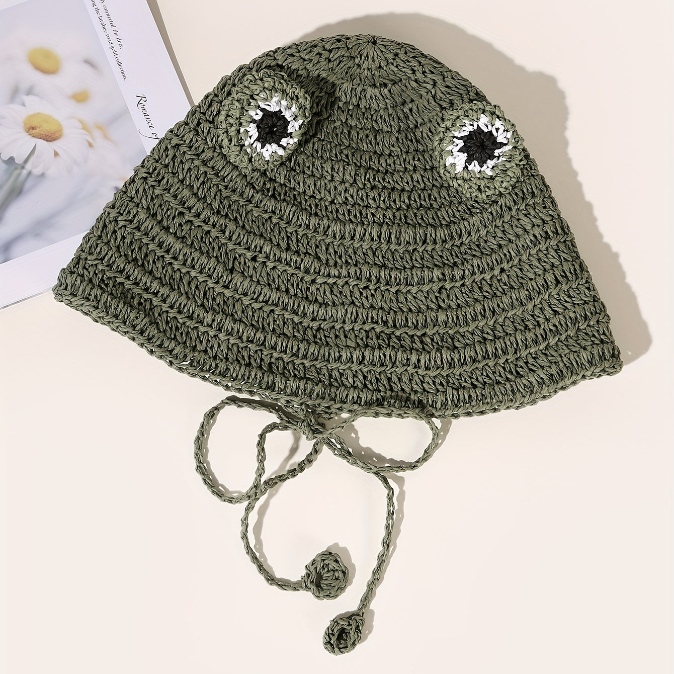 Crochet Frog Straw Hat Green Sunscreen Bucket Hat