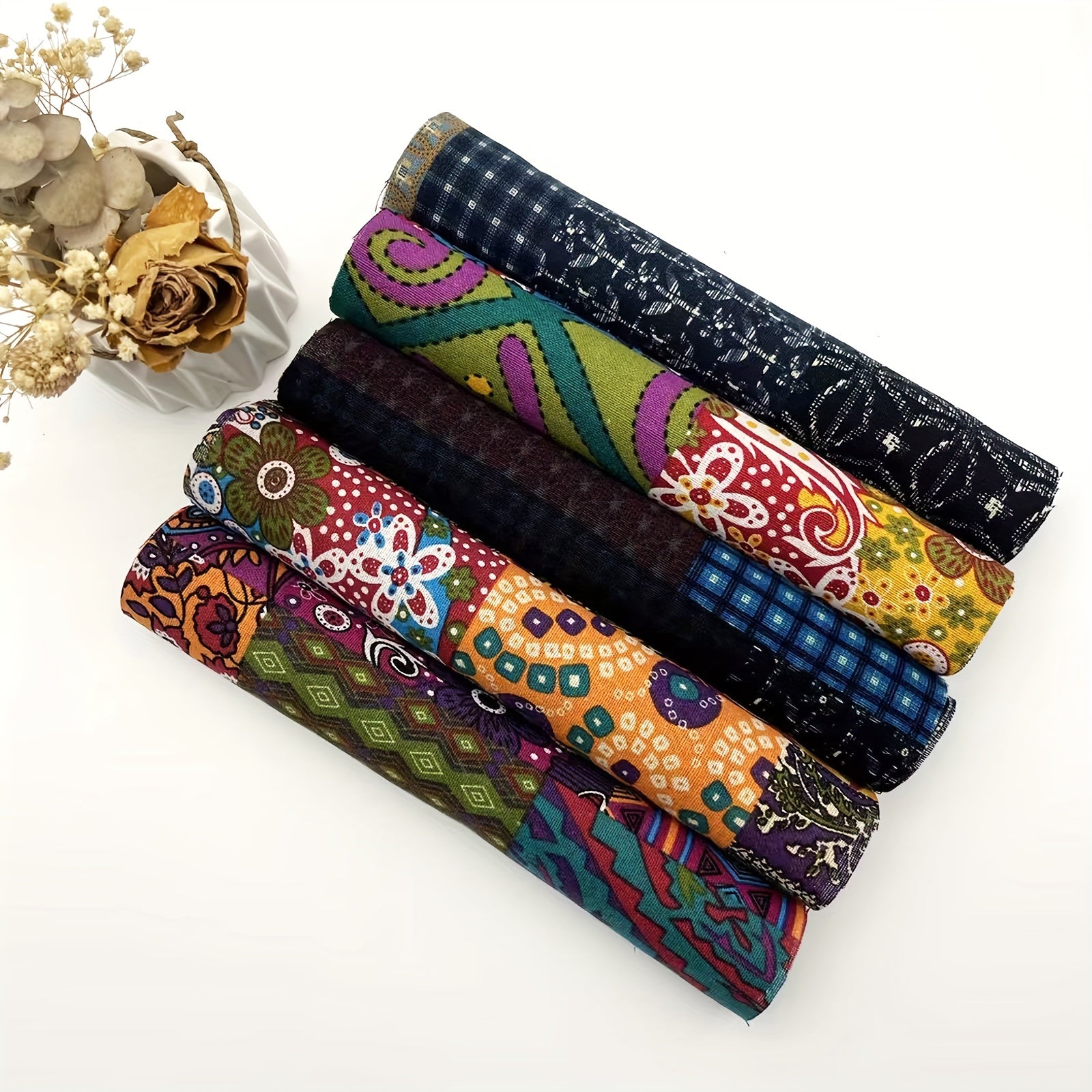 5pcs Retro Fabric Patchwork for DIY Craft Doll Clothing