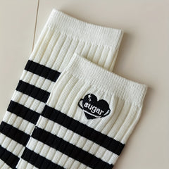 5 Pairs Striped Crew Socks Women's Stockings & Hosiery