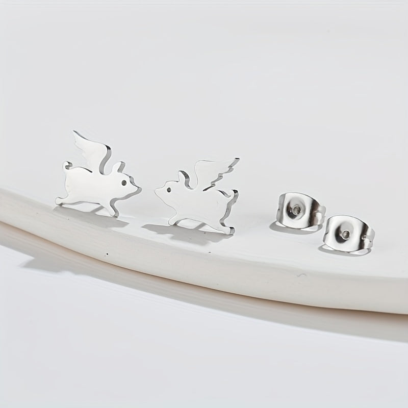 Funny Flying Pig Angel Stud Earrings