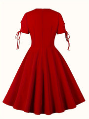  Solid Knot Short Sleeve Casual Dress