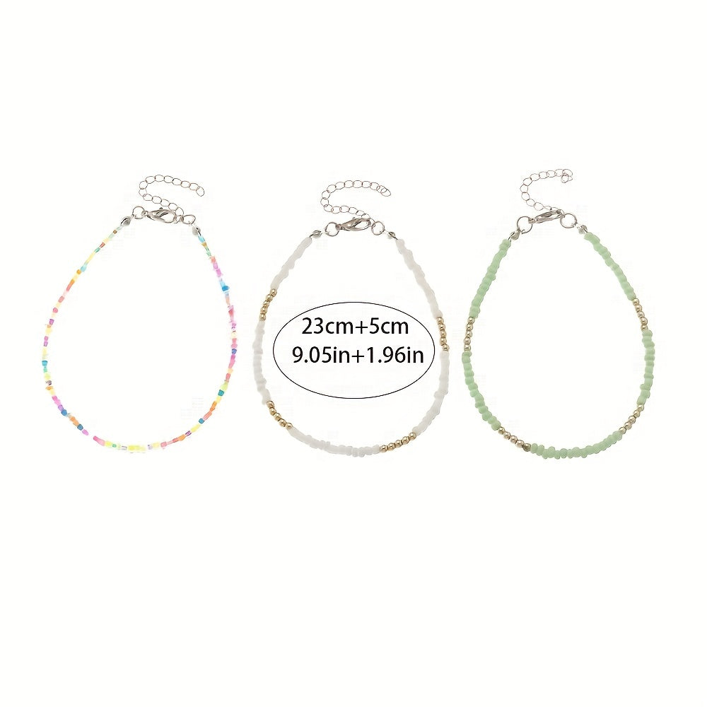 Colorful Beaded Anklet Set - Summer Beach Jewelry