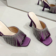 Women's Rhinestone Stiletto Heels Square Toe Dress Pumps