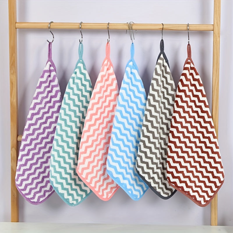 Striped Pattern Hanging Towel Coral Fleece Fingertip Towel