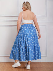  Floral Print Drawstring Maxi Skirt