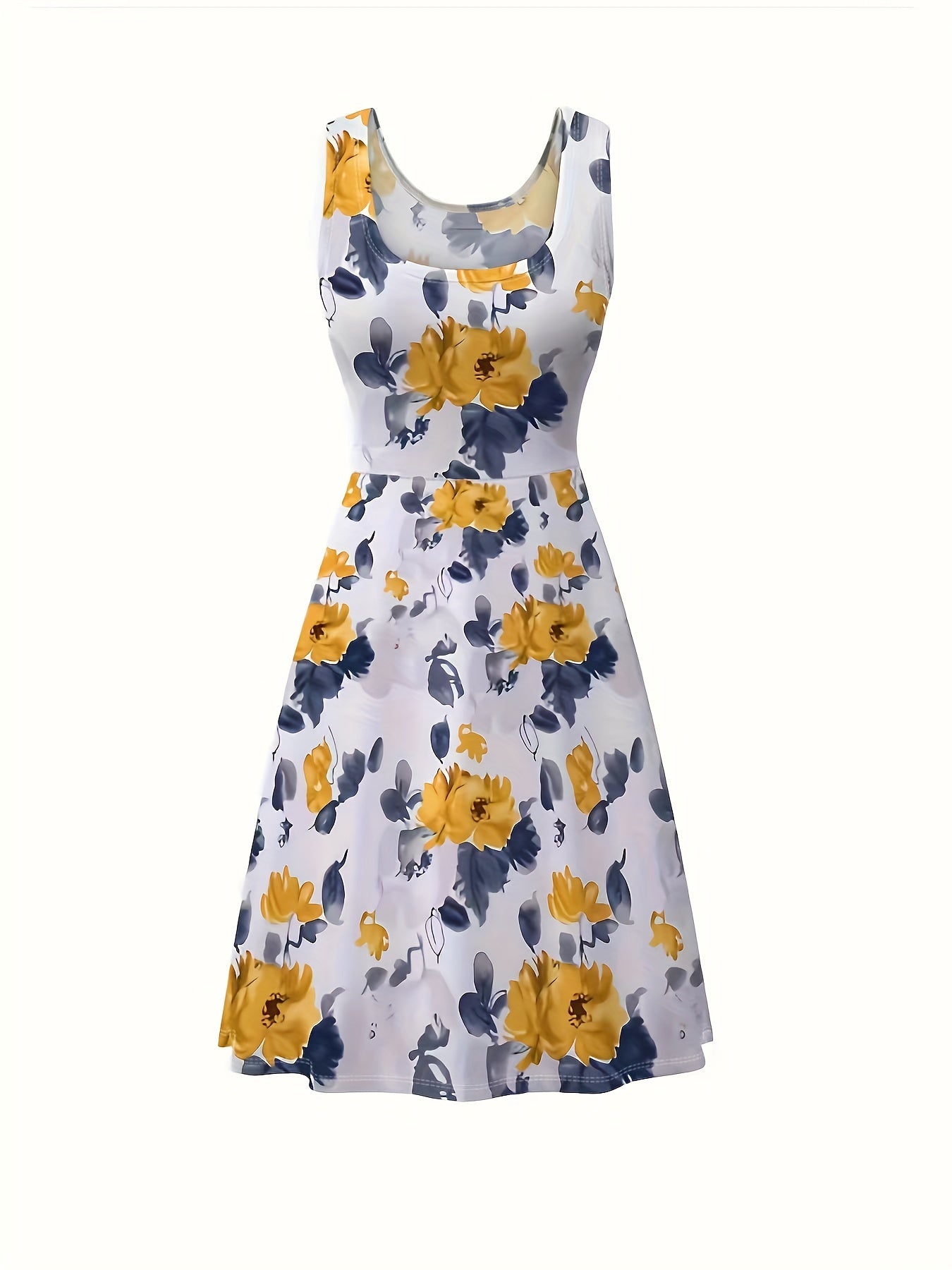 Casual Floral Print Plus Size Tank Dress