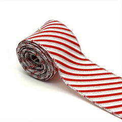 1pc 4 57 Meter Christmas Stripe Wired Ribbon Red And Green