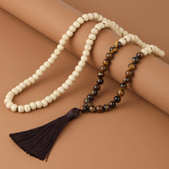 Men's Natural Stone & Wood Beads Tassel Necklace