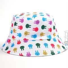 Colorful Rabbit Print Bucket Hat Lightweight Sunshade