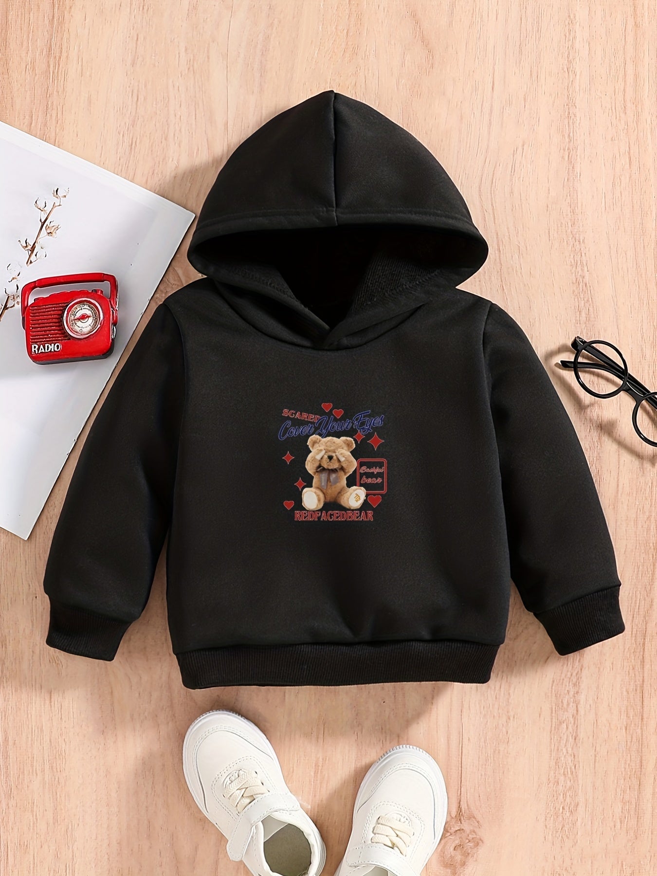 Teddy Bear Print Baby Boys Hooded Sweatshirt
