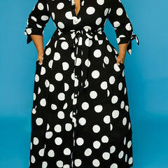 Maxi Dress Women's Plus Polka Dots Print Button Up