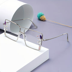 Y2K Top Bar Metal Sunglasses For Women Rhinestone Gradient Glasses
