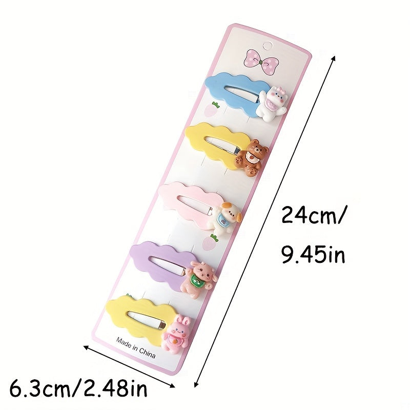 5pcs Candy Cartoon Hair Clips Wavy Hollow Snap Clip For Side Hair Bang