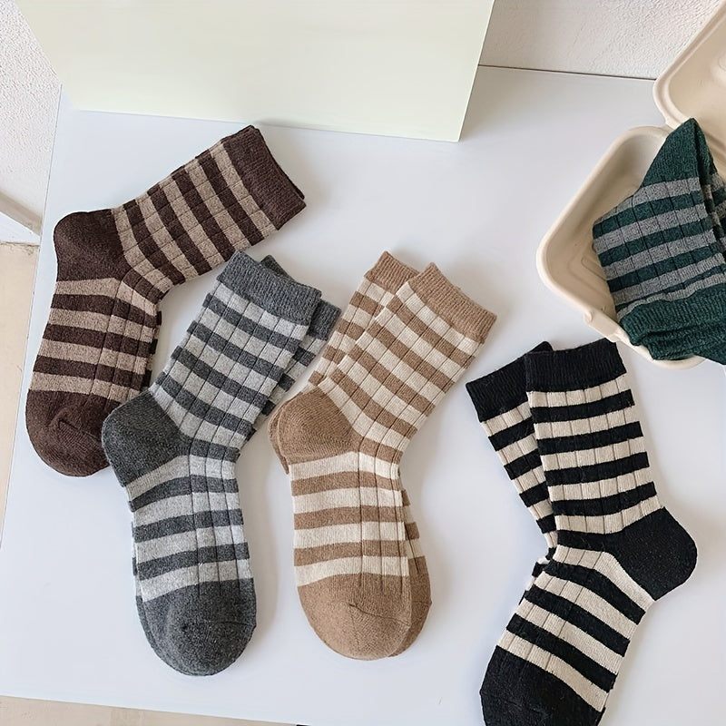 5 Pairs Striped Crew Socks Comfy & Breathable Women's Stockings