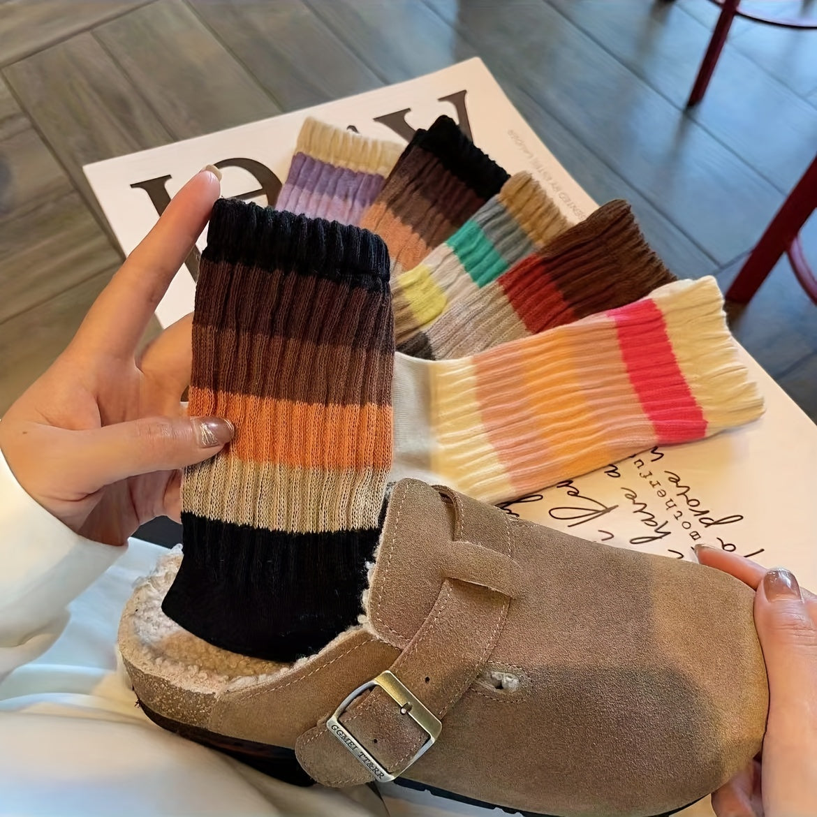 5 Pairs Colorblock Striped Socks Women's Mid Tube Stockings