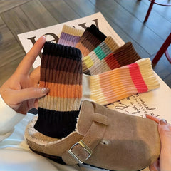5 Pairs Colorblock Striped Socks Women's Mid Tube Stockings