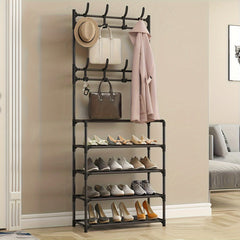 1pc Shoe Rack With Storage Clothes Hanger Independent Standing 