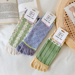 Floral Print Toe Socks 3D Textured Floor Socks