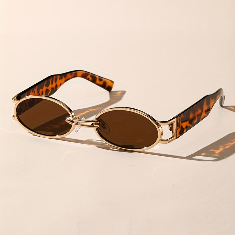 Y2K Oval Metal Sunglasses Retro Tortoiseshell UV400 Sun Shades
