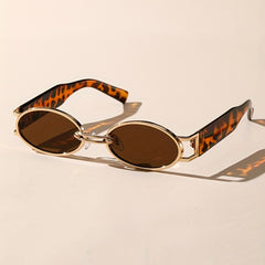 Y2K Oval Metal Sunglasses Retro Tortoiseshell UV400 Sun Shades