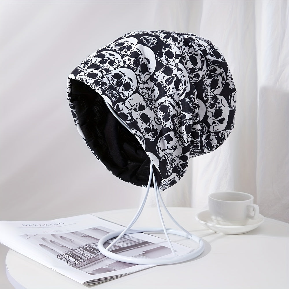 Men's Pullover Skull Print Knitted Stacking Turban Hat