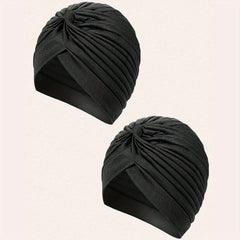 2pcs Turban Cap BowKnot Pleated Head Wraps Elastic Ramadan Head Scarf
