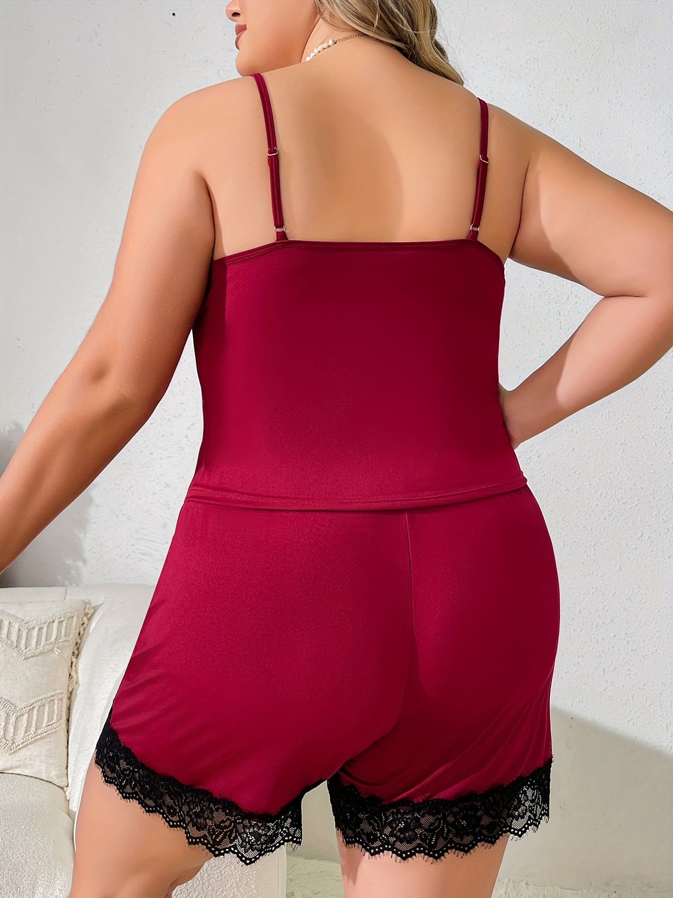  Sexy Loungewear Set Lace Trim Cami Top & Shorts Pajamas 2 Piece