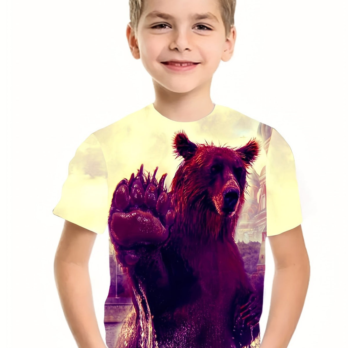 Boy's Brown Bear Graphic T Shirt - Summer Tee