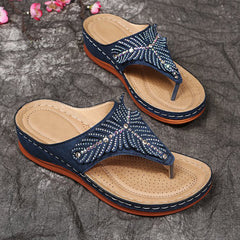 Boho Casual Open Toe Wedge Sandals Hollow Out Flip Flops
