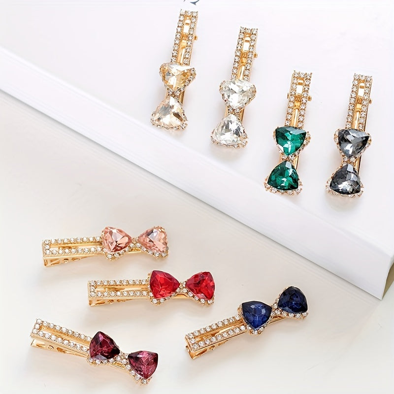 Bowknot Crystal Hair Clip Non slip Duck Billed Clip Female Side Clip