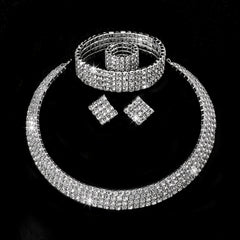 Rhinestone Crystal Jewelry Set: Choker Necklace, Earrings, Bracelet & Ring