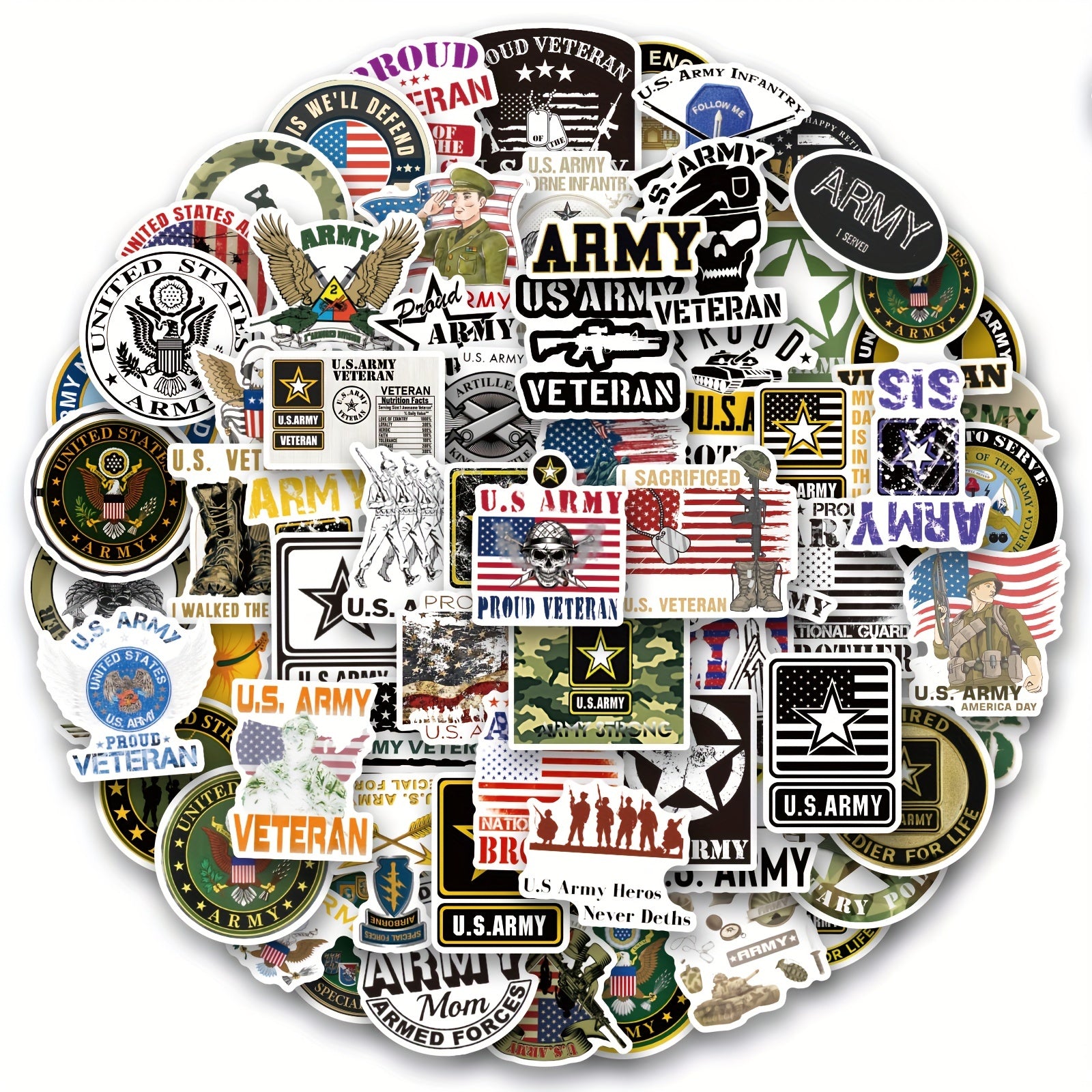 100pcs Army Stickers Military Stickers Water Bottles Laptops Cars