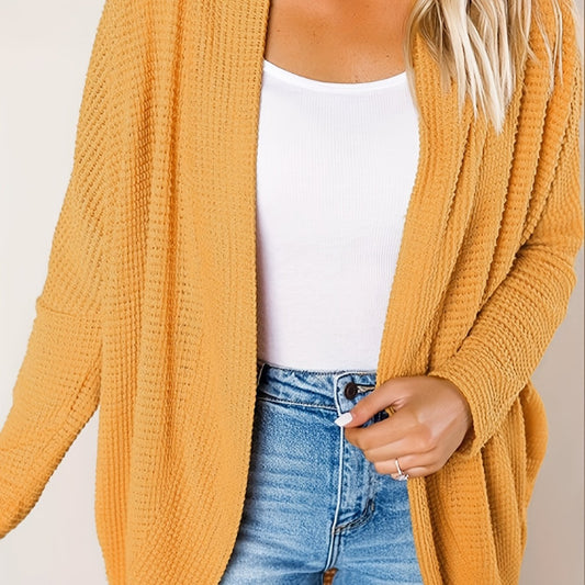  Casual Cardigan Women Solid Long Sleeve Open Front Drop Shoulder