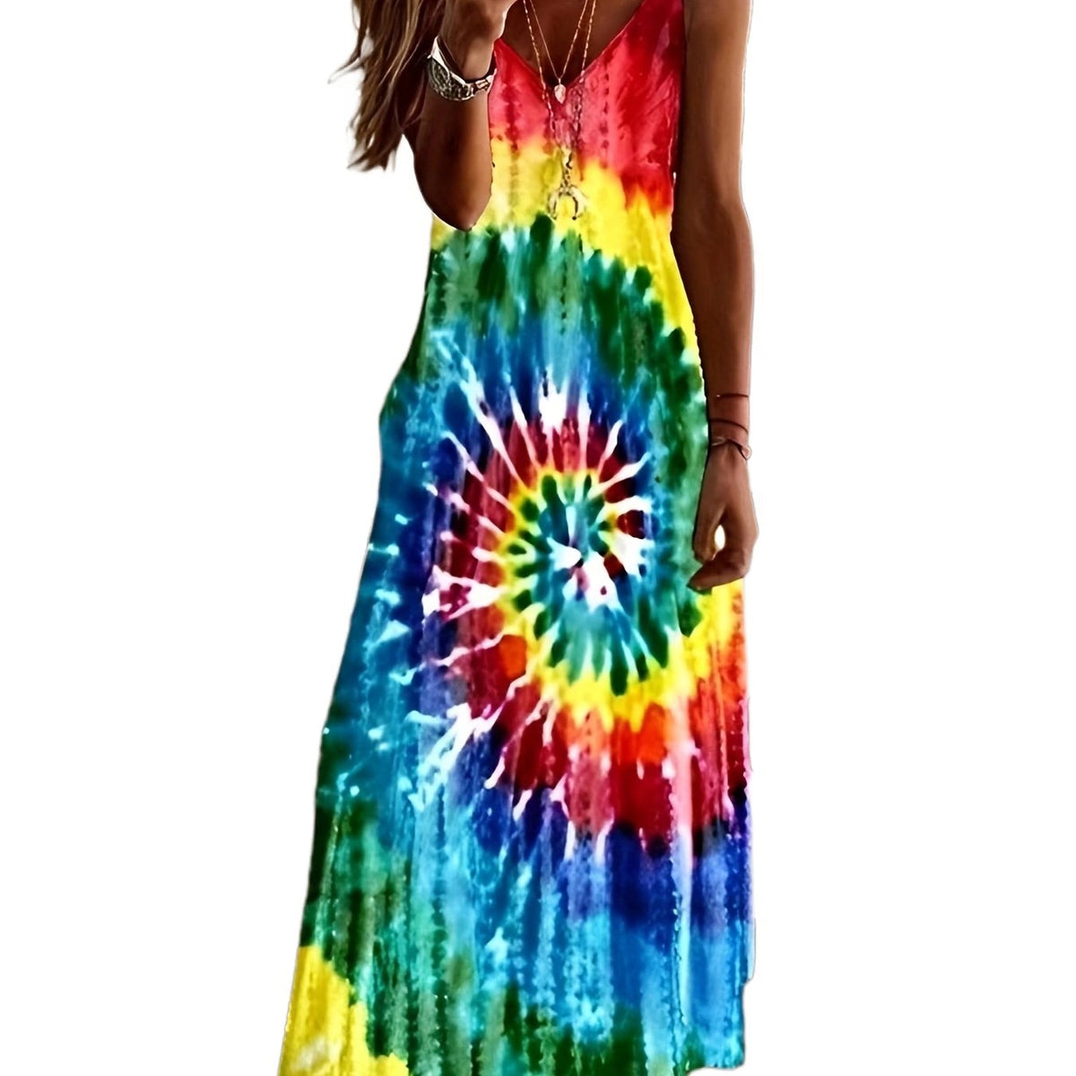  Tie Dye V Neck Maxi Dress