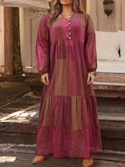  Colorblock Grid Print Maxi Dress With Pockets