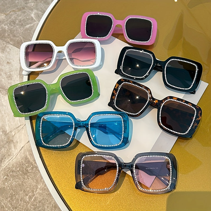 Y2K Square Sunglasses Rhinestone Candy UV400 Sun Shades