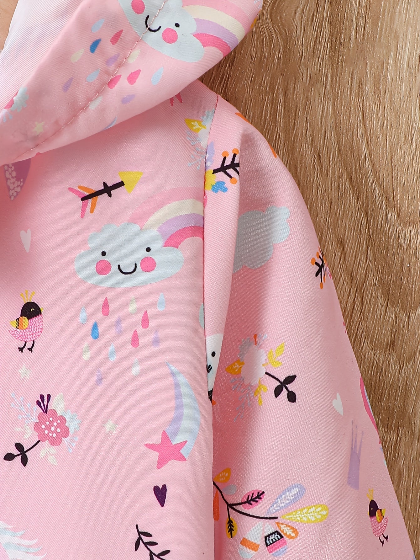 Girl's Cartoon Hooded Jacket Outdoor Windbreaker Zip Up Coat