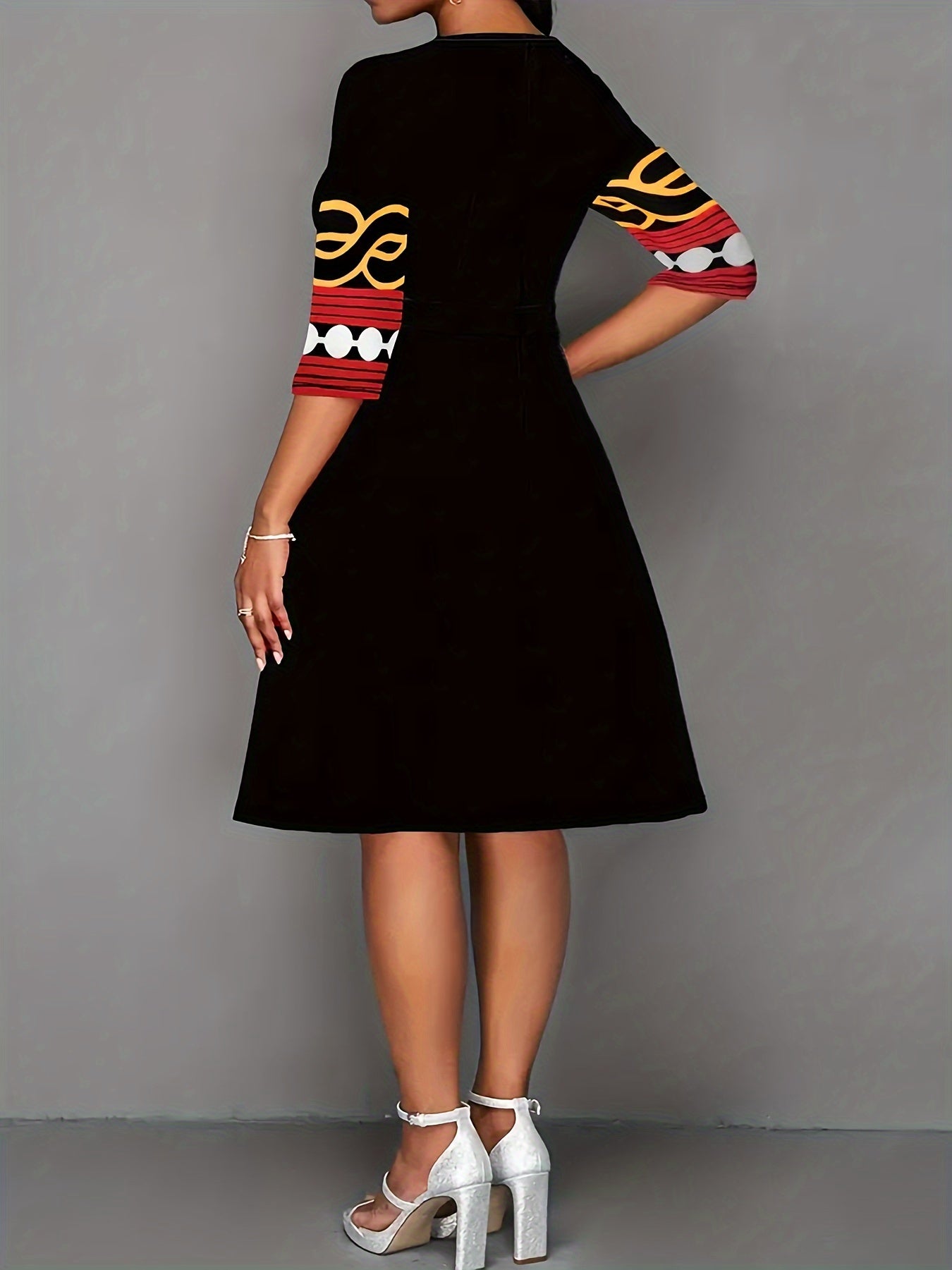  Casual Dress Women's Plus Stripe & Geometric Print Half Sleeve