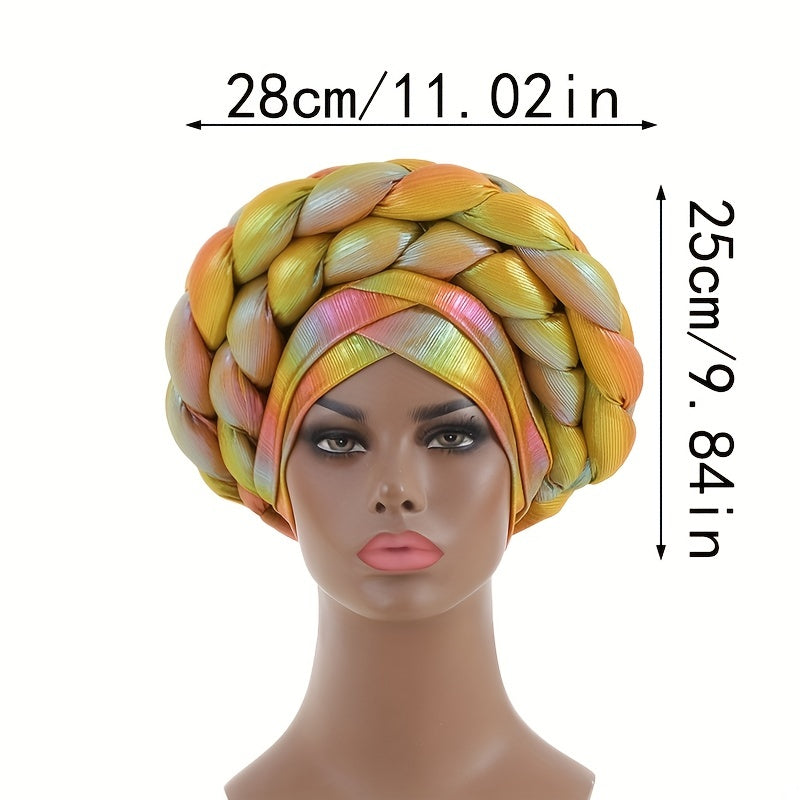 Yellow Gradient Turban Cap Double layer Braided Hijab Hat