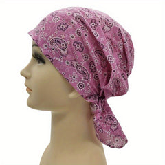 Geometric Paisley Print Turban Breathable Bandana Cotton Lightweight Hijab Hat