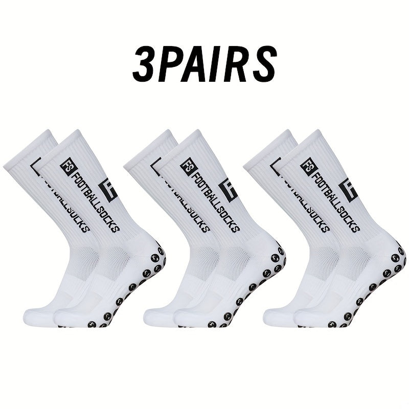 3 Pairs Breathable Soccer Socks, Letter Pattern, Non-slip, Mid-calf