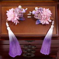 Chinese Flower Hair Clip with Tassel & Faux Pearl Retro Accessory