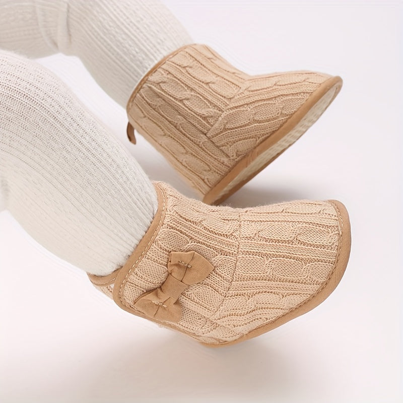 Bowknot Baby Girls Comfort Boots - Soft Warm Fleece - Indoor Autumn Winter