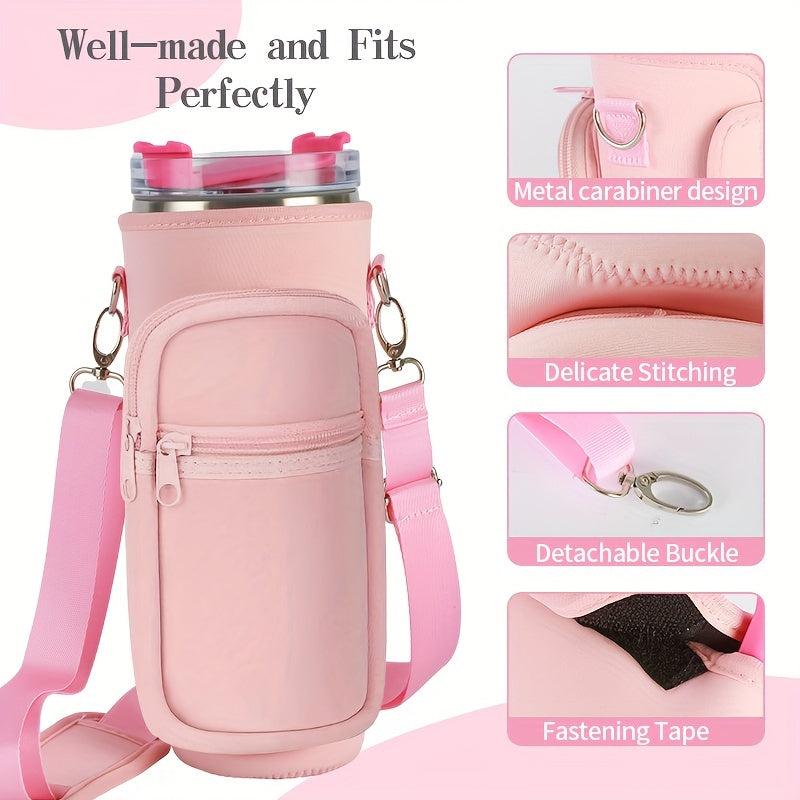 40oz Ice Tumbler Cup Cover w/ Pocket & Strap for Outdoor Travel