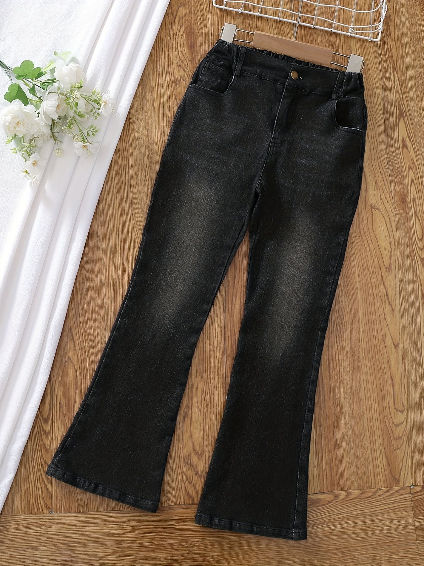 Girls Denim Flared Leg Pants Stretch Kids Slim Fit Jeans